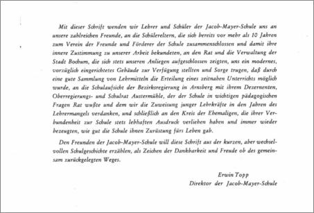 Erwin Topp Vorwort Festzeitschrift 25 Jahre Jakob-Mayer-Realschule