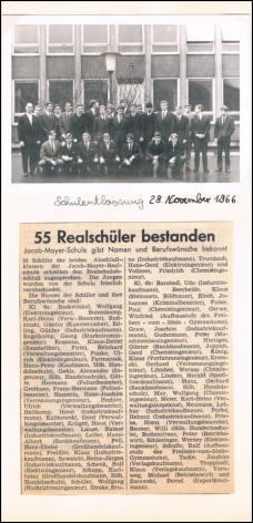 Klasse 6a Schulentlassung 28. November 1966
