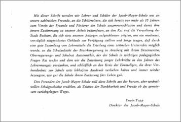 Erwin Topp Vorwort Festzeitschrift 25 Jahre Jakob-Mayer-Realschule
